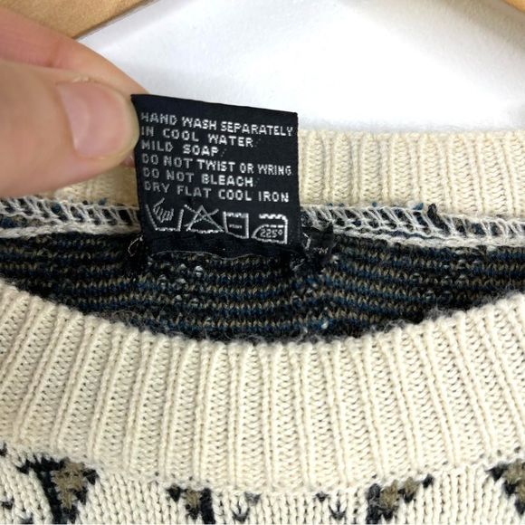 90s Y2K Generra Collection Mens Diamond Patterned Cream Sweater Size M - Picture 6 of 7